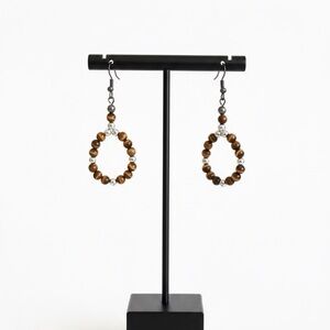 💎 Chic Hand Beaded Tigers Eye Earrings with Silver Accents